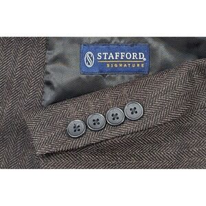 Stafford Blazer Classic‎ Fit Sport Coat Jacket 100% Wool 46R Brown Herringbone